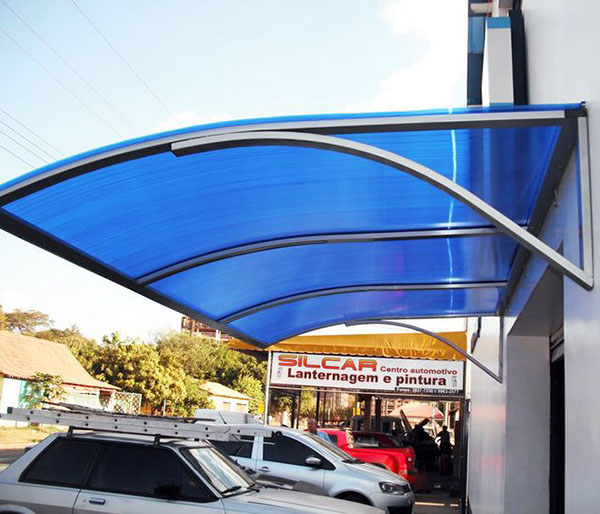 blue poly-carbonate canopy awning